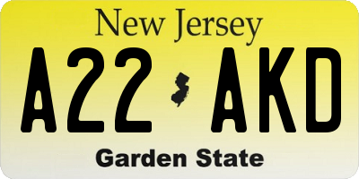 NJ license plate A22AKD