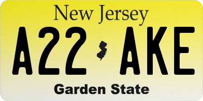 NJ license plate A22AKE