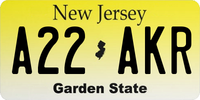 NJ license plate A22AKR