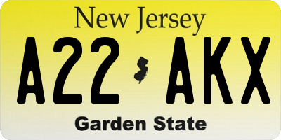 NJ license plate A22AKX