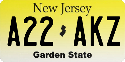 NJ license plate A22AKZ