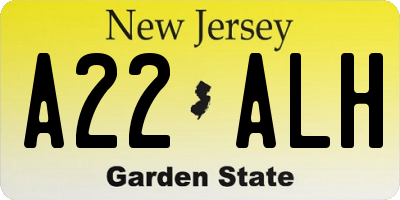 NJ license plate A22ALH