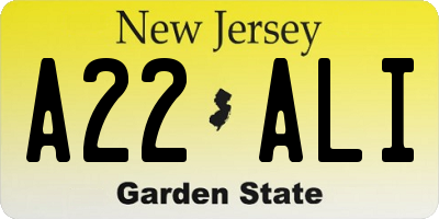 NJ license plate A22ALI