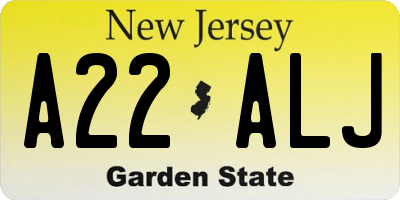 NJ license plate A22ALJ