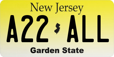 NJ license plate A22ALL