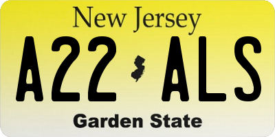 NJ license plate A22ALS