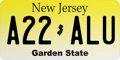 NJ license plate A22ALU