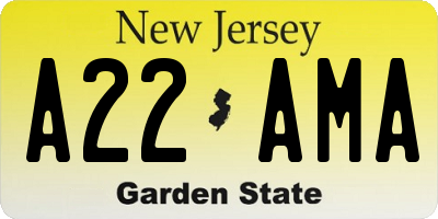 NJ license plate A22AMA