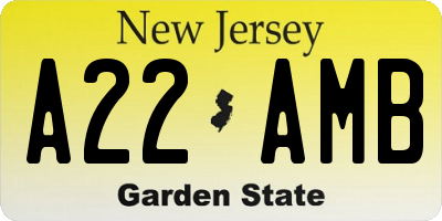 NJ license plate A22AMB
