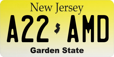 NJ license plate A22AMD