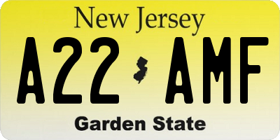 NJ license plate A22AMF
