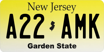 NJ license plate A22AMK