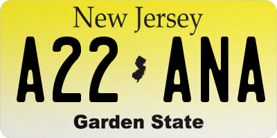 NJ license plate A22ANA