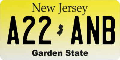 NJ license plate A22ANB