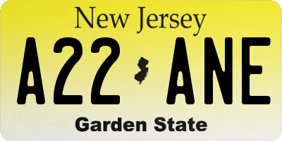 NJ license plate A22ANE