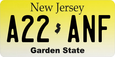 NJ license plate A22ANF
