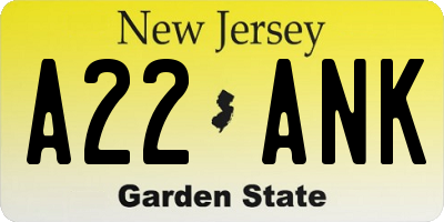 NJ license plate A22ANK