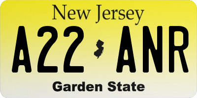 NJ license plate A22ANR