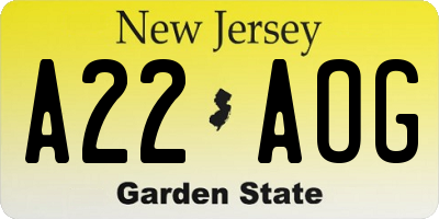 NJ license plate A22AOG