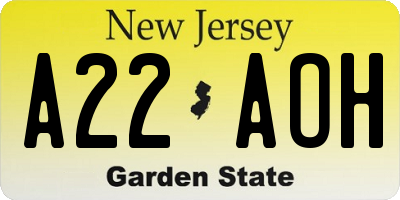 NJ license plate A22AOH