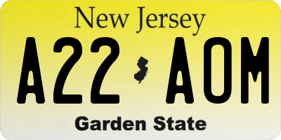 NJ license plate A22AOM