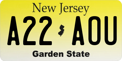NJ license plate A22AOU