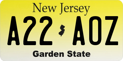 NJ license plate A22AOZ