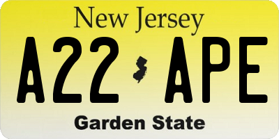 NJ license plate A22APE