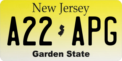 NJ license plate A22APG