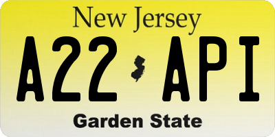 NJ license plate A22API