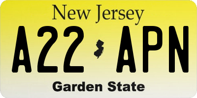 NJ license plate A22APN