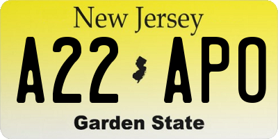 NJ license plate A22APO