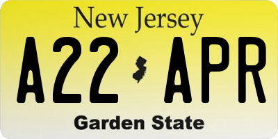 NJ license plate A22APR