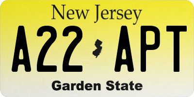 NJ license plate A22APT