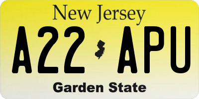 NJ license plate A22APU