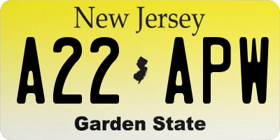 NJ license plate A22APW