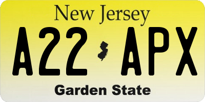 NJ license plate A22APX