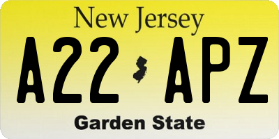 NJ license plate A22APZ