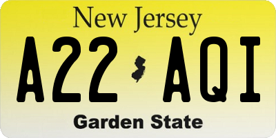 NJ license plate A22AQI