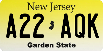 NJ license plate A22AQK