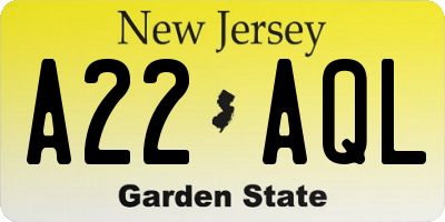 NJ license plate A22AQL