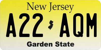 NJ license plate A22AQM