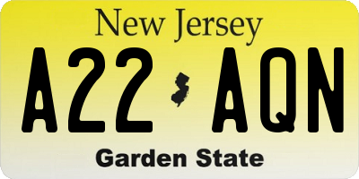 NJ license plate A22AQN