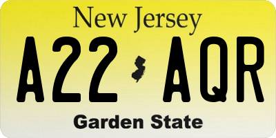 NJ license plate A22AQR