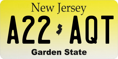 NJ license plate A22AQT