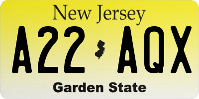 NJ license plate A22AQX