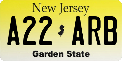 NJ license plate A22ARB