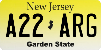 NJ license plate A22ARG