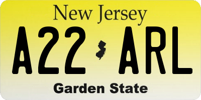 NJ license plate A22ARL