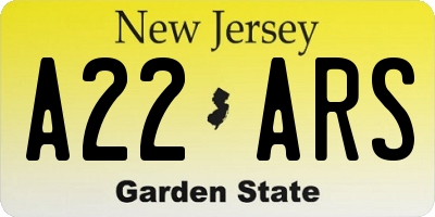 NJ license plate A22ARS